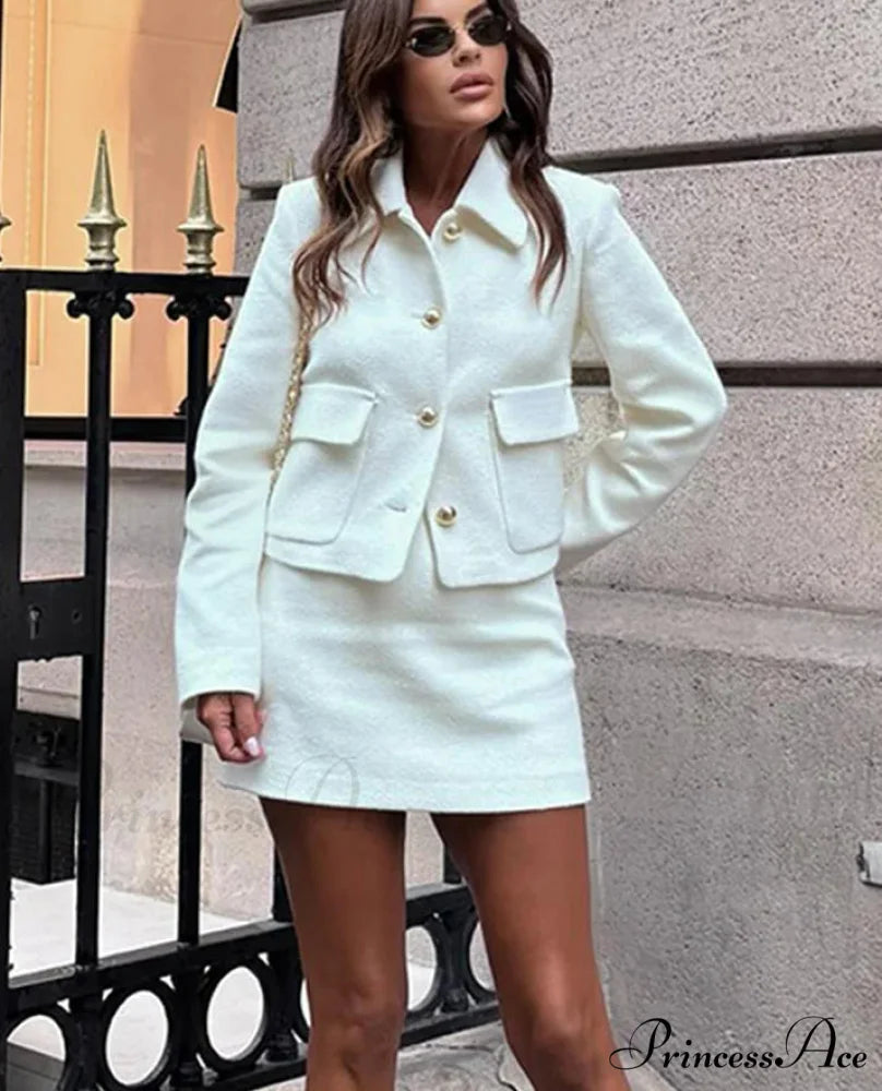 Durable Jacket Cropped Mini Skirt Workplace Two Piece Set officetwopieceset-250223