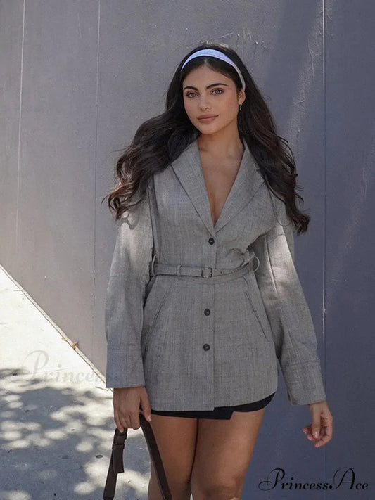 Durable Jacket with Belt V-neck Collar Coat coats-241228