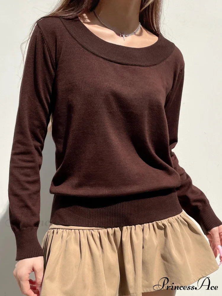 Durable Knitted Slash Neck Extended Sleeve Pullover Jumper knittop-250126