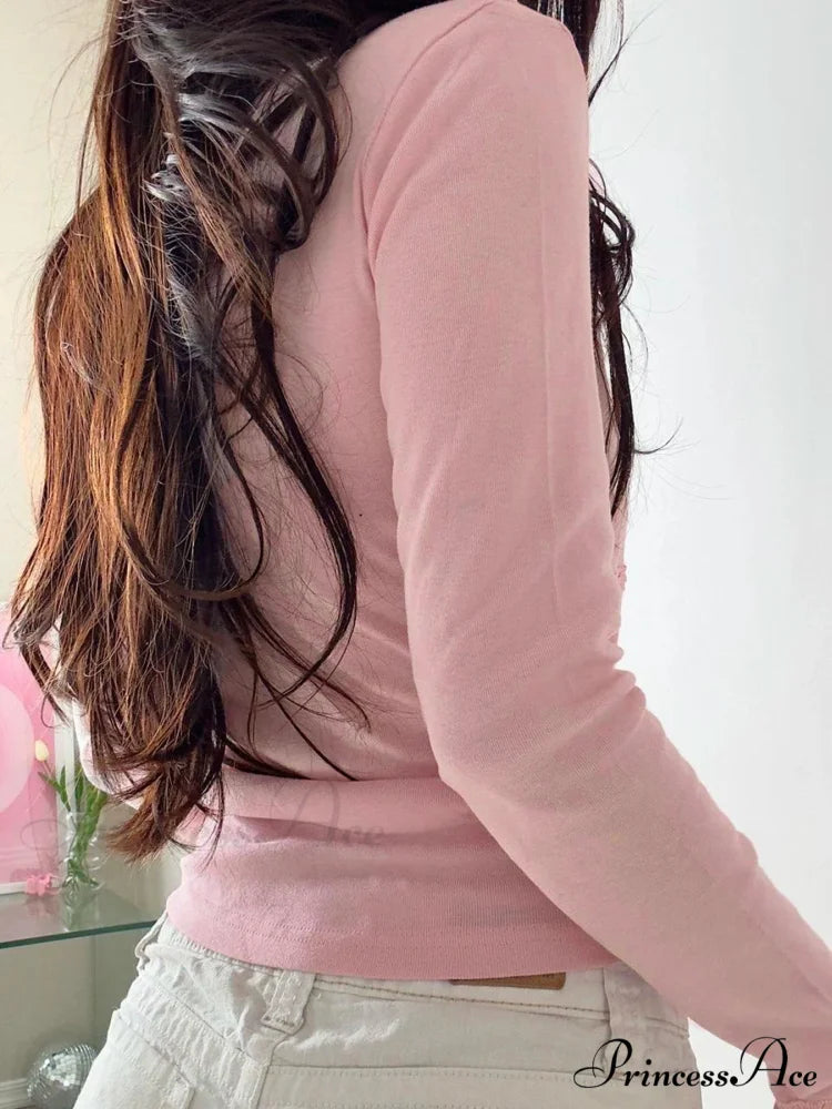 Durable Lace Trim Fundamental Slim Square Collar Extended Sleeve Knit Top knittop-250126
