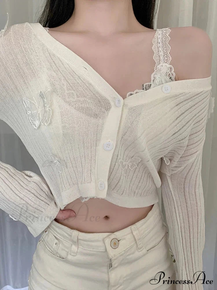 Durable Lantern Sleeve Button Down Knit Cardigan WHITE / One Size cardiagn-250126