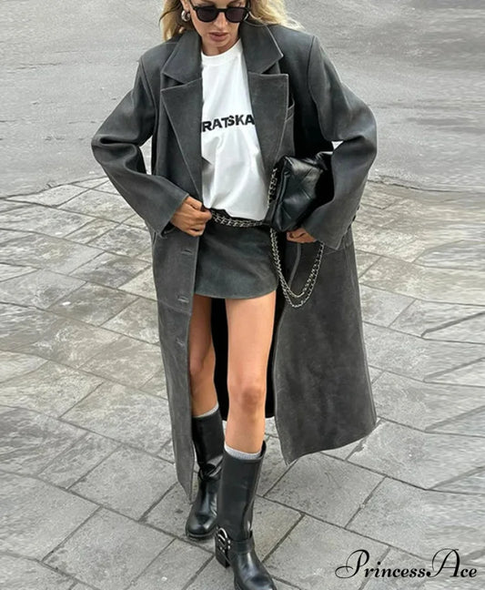 Durable Leather Collar Single-Button Overcoat overcoats-241228