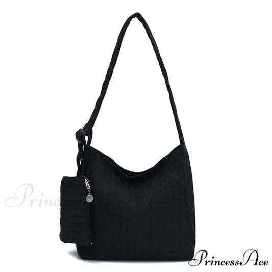 Durable Nylon Ruffled Zipper Crossbody Black crossbody-250126