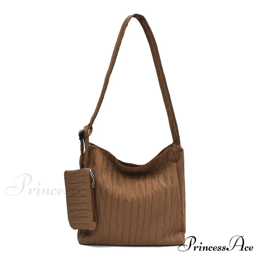 Durable Nylon Ruffled Zipper Crossbody Coffee crossbody-250126