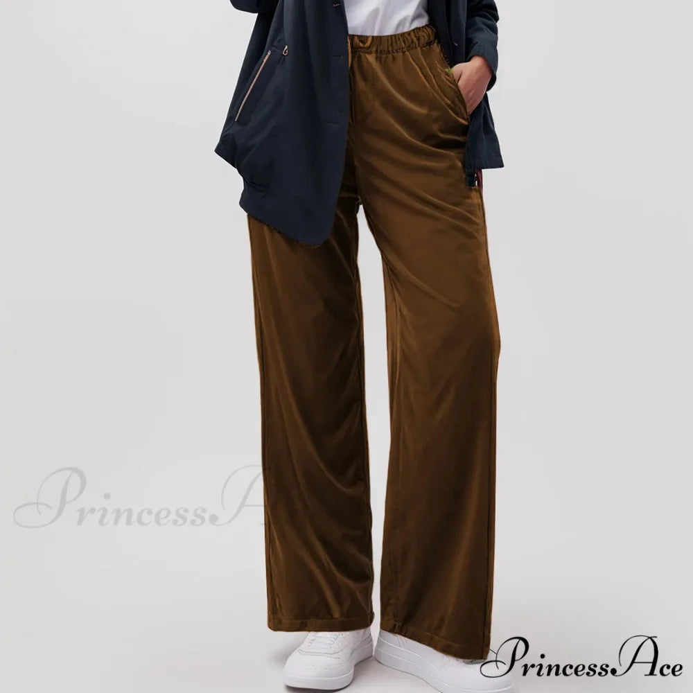 Durable Pocket Elastic Yoga Informal Trousers Coffee / S pants-241228