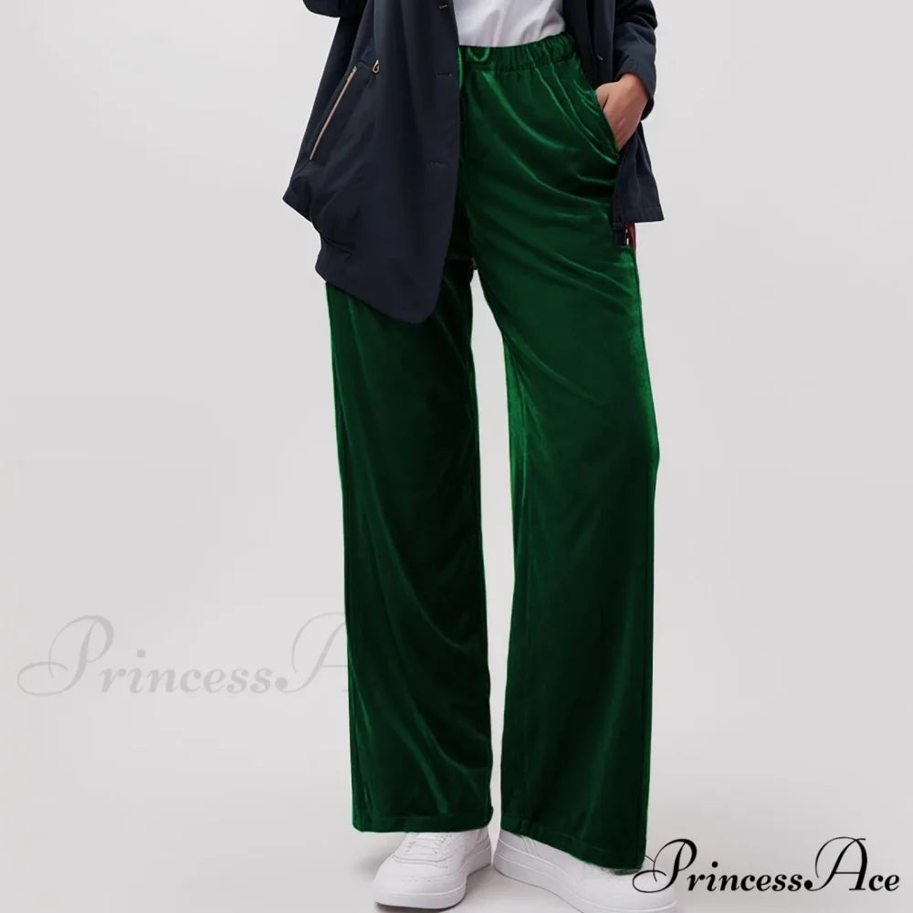 Durable Pocket Elastic Yoga Informal Trousers Green / S pants-241228