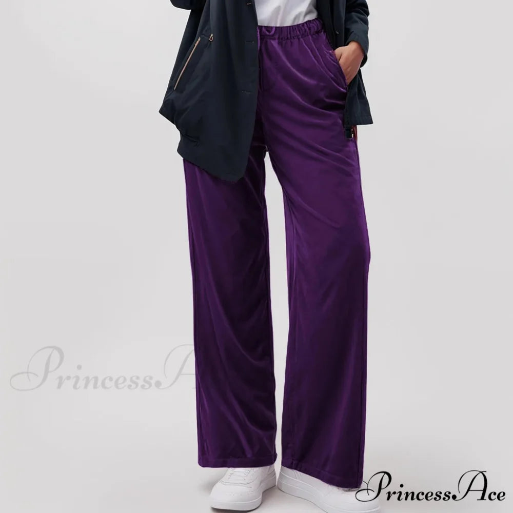 Durable Pocket Elastic Yoga Informal Trousers Purple / S pants-241228