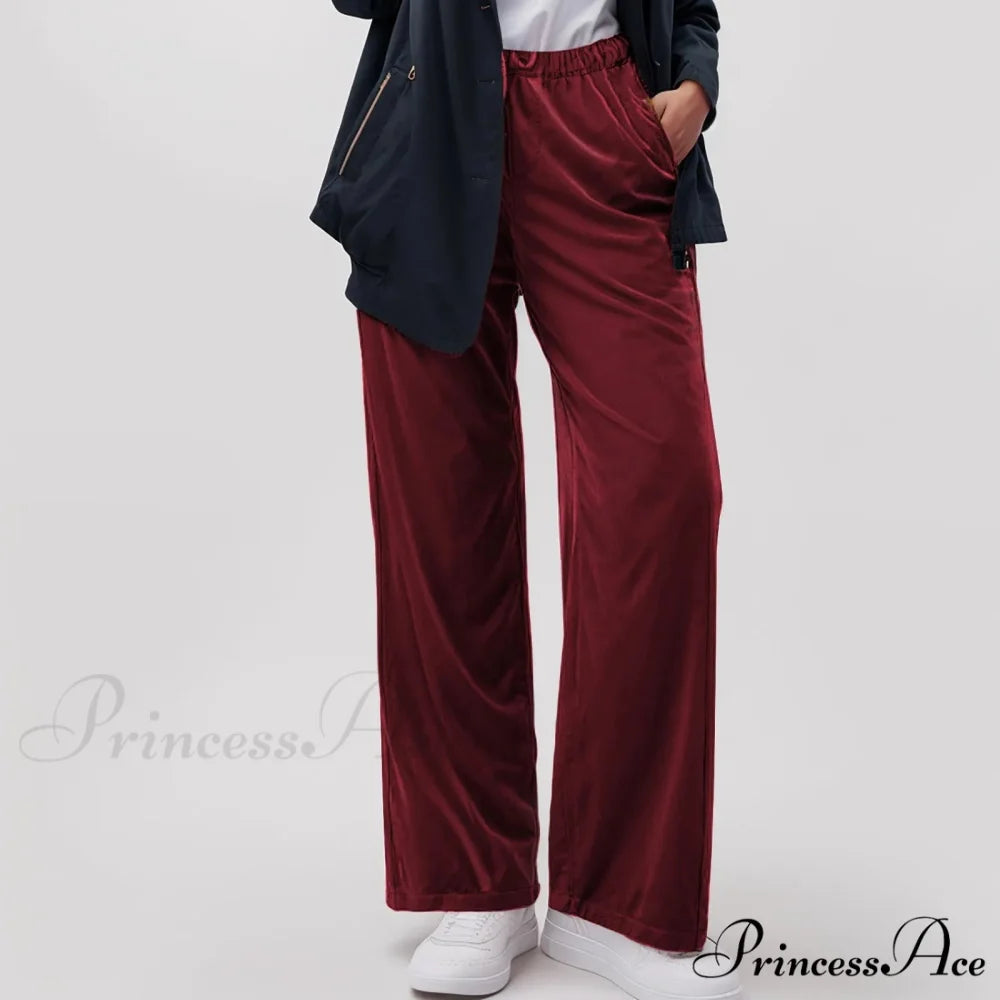 Durable Pocket Elastic Yoga Informal Trousers Red / S pants-241228