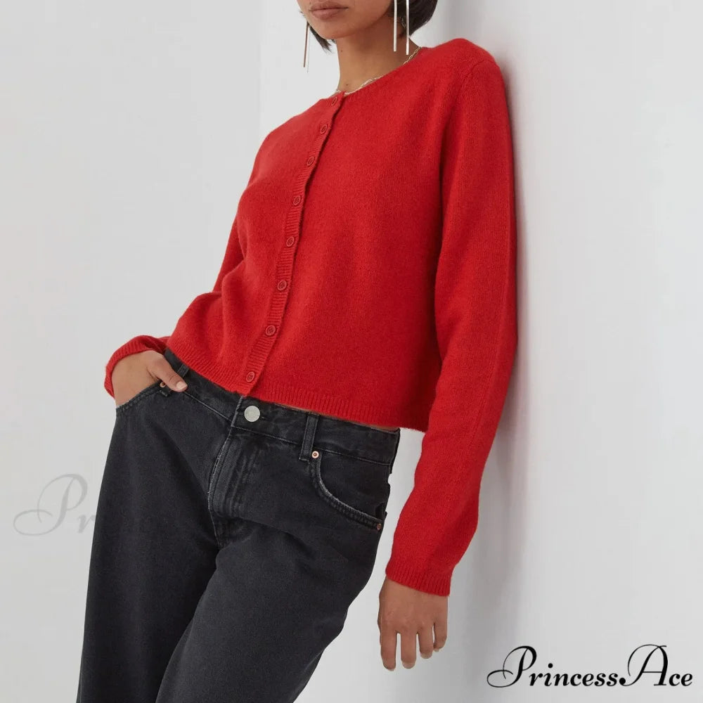 Durable Retro Circular Neck Button Cardigan cardigans-241228