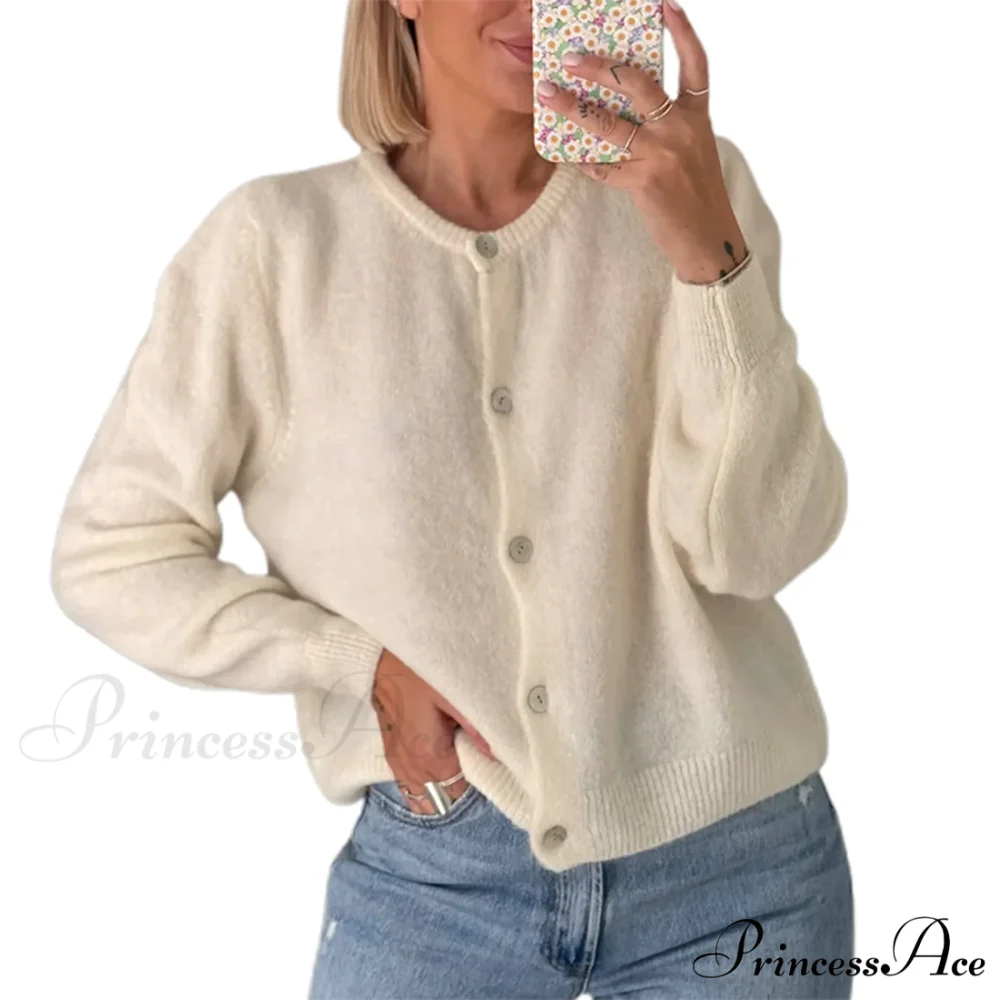 Durable Round-neck Short Knitted Cardigan beige / S cardigans-241228