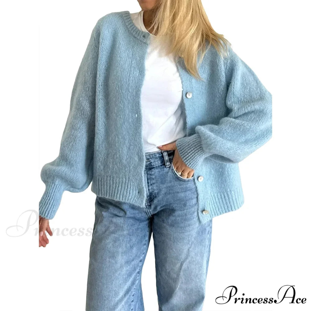 Durable Round-neck Short Knitted Cardigan blue / S cardigans-241228