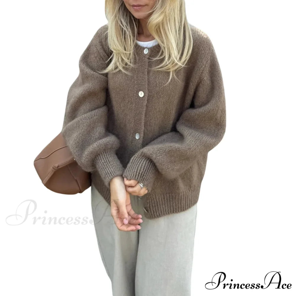 Durable Round-neck Short Knitted Cardigan brown / S cardigans-241228