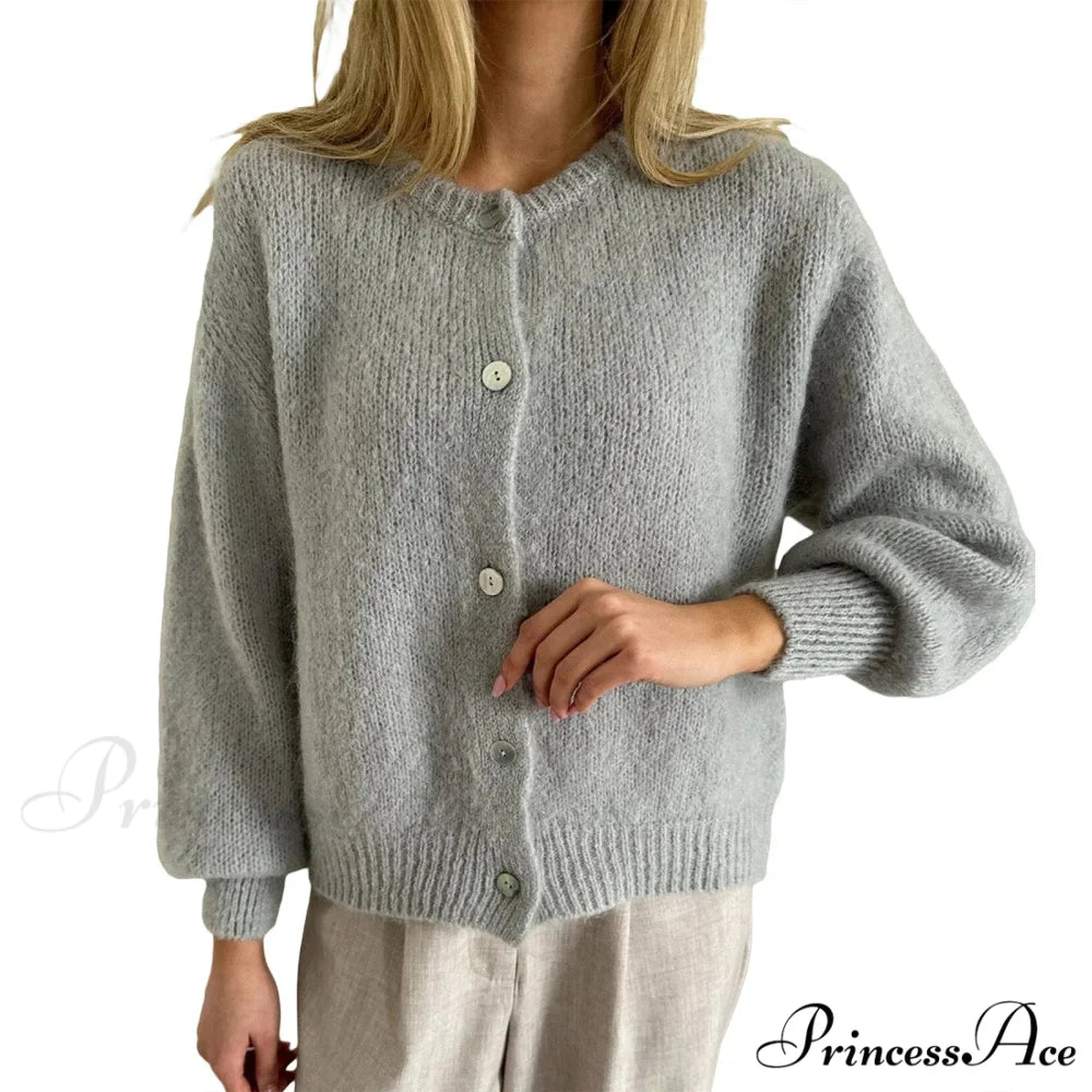 Durable Round-neck Short Knitted Cardigan grey / S cardigans-241228
