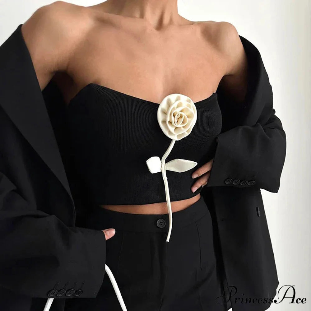 Durable Sophisticated Sleeveless Bandeau Informal Blossom Tube Crop Top croptop-250126