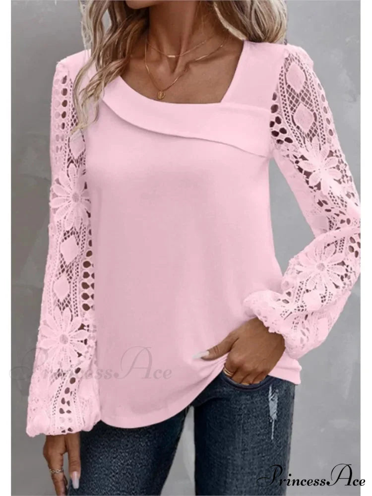 Durable Style Blouse Sophisticated Empty Lace Blouse Pink / S blouse-250126