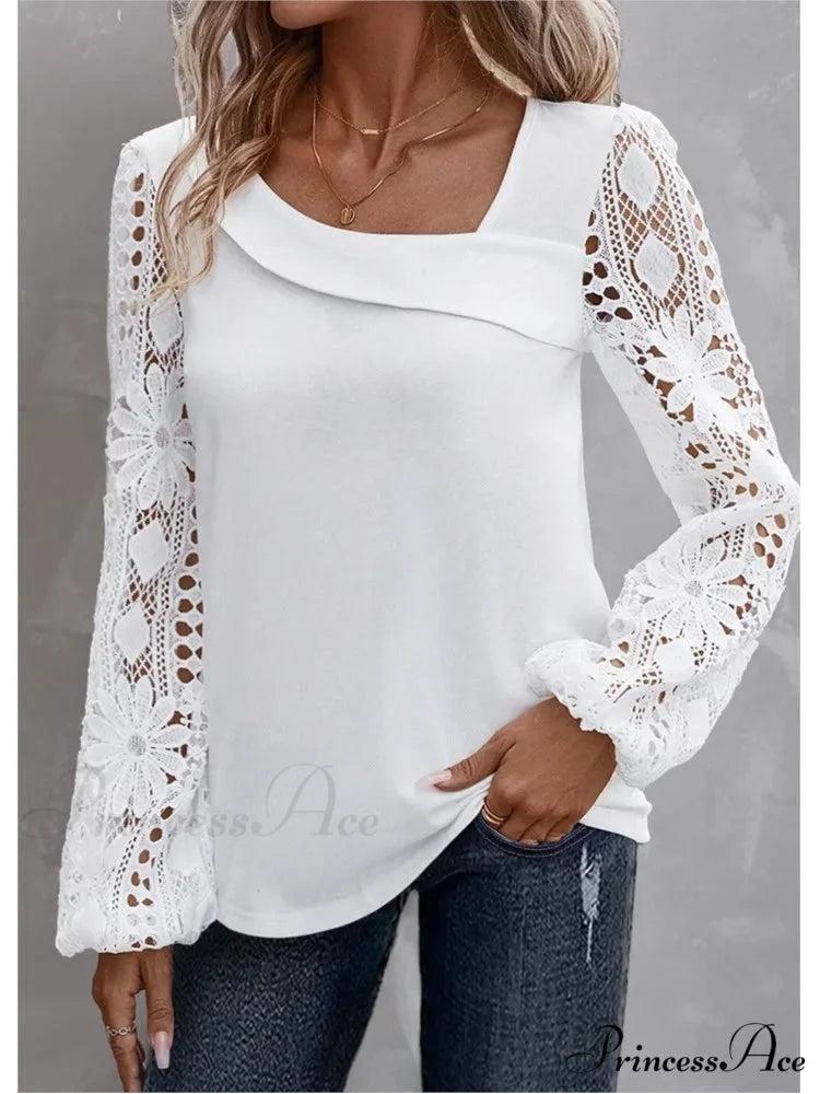 Durable Style Blouse Sophisticated Empty Lace Blouse WHITE / S blouse-250126
