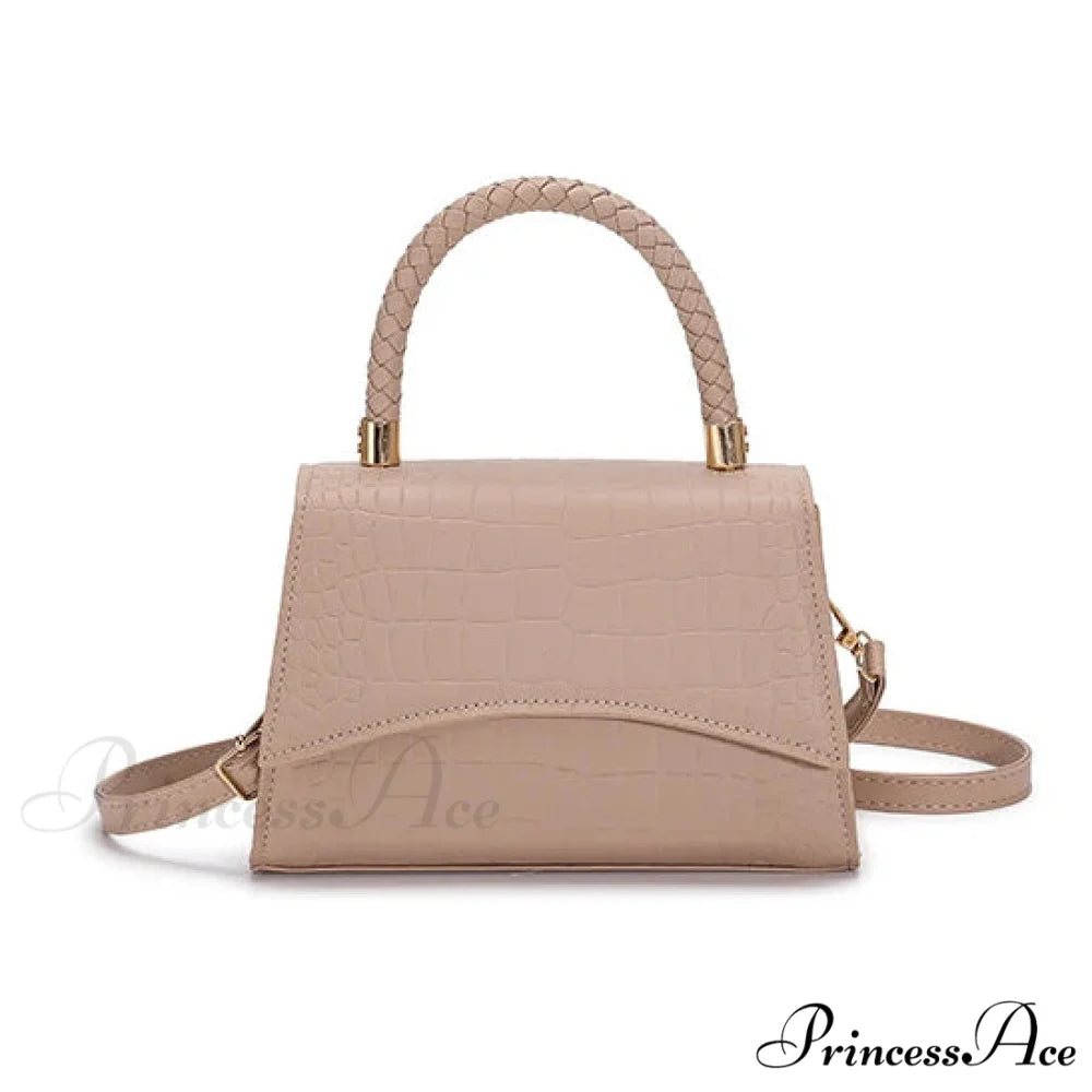 Durable Synthetic Leather Fashionable Informal Crossbody Top Handle Purse Khaki handbag-250126