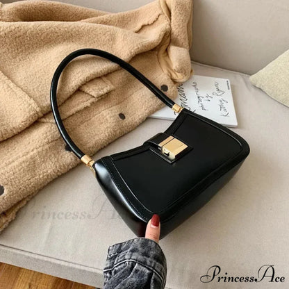 Durable Synthetic Leather Stylish Fasten Shoulder Bag Black shoulder-250126