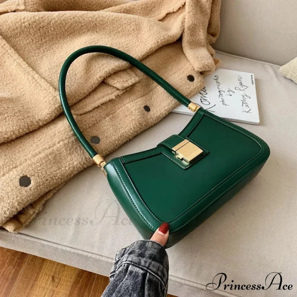 Durable Synthetic Leather Stylish Fasten Shoulder Bag Green shoulder-250126