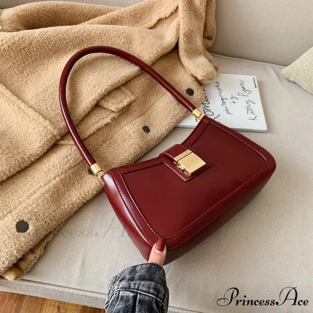 Durable Synthetic Leather Stylish Fasten Shoulder Bag Red shoulder-250126