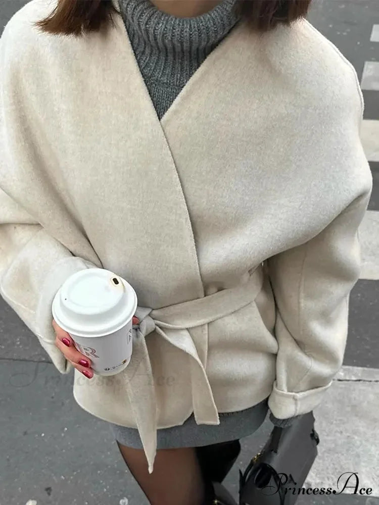 Durable Tie-up Deep V-neck Sweater Jacket coats-241228