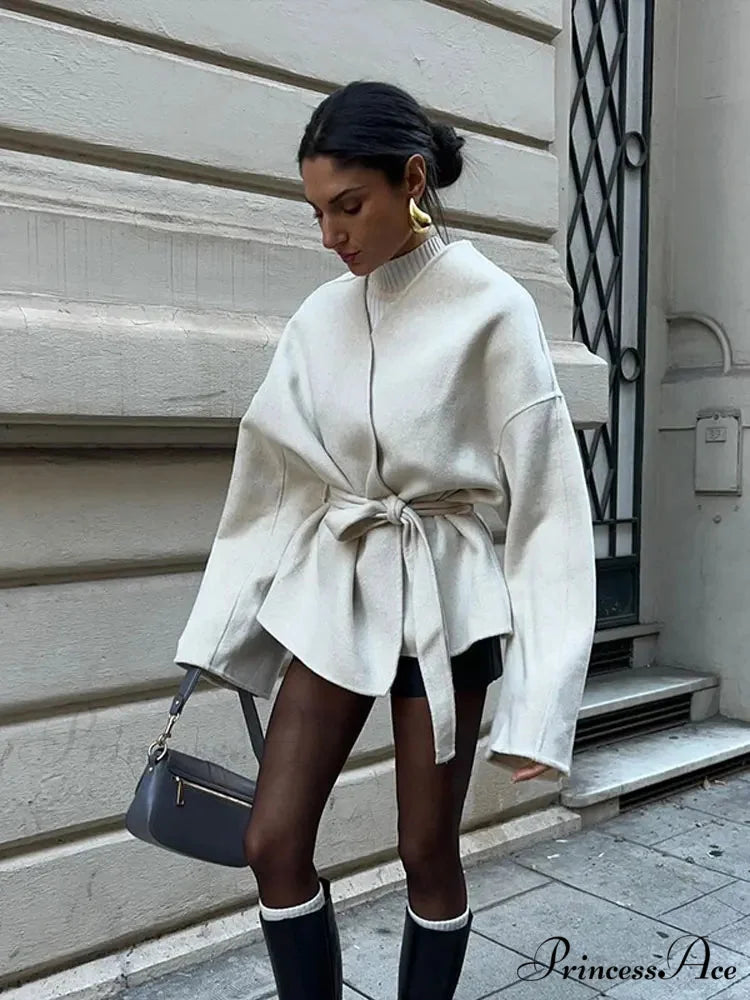 Durable Tie-up Deep V-neck Sweater Jacket coats-241228