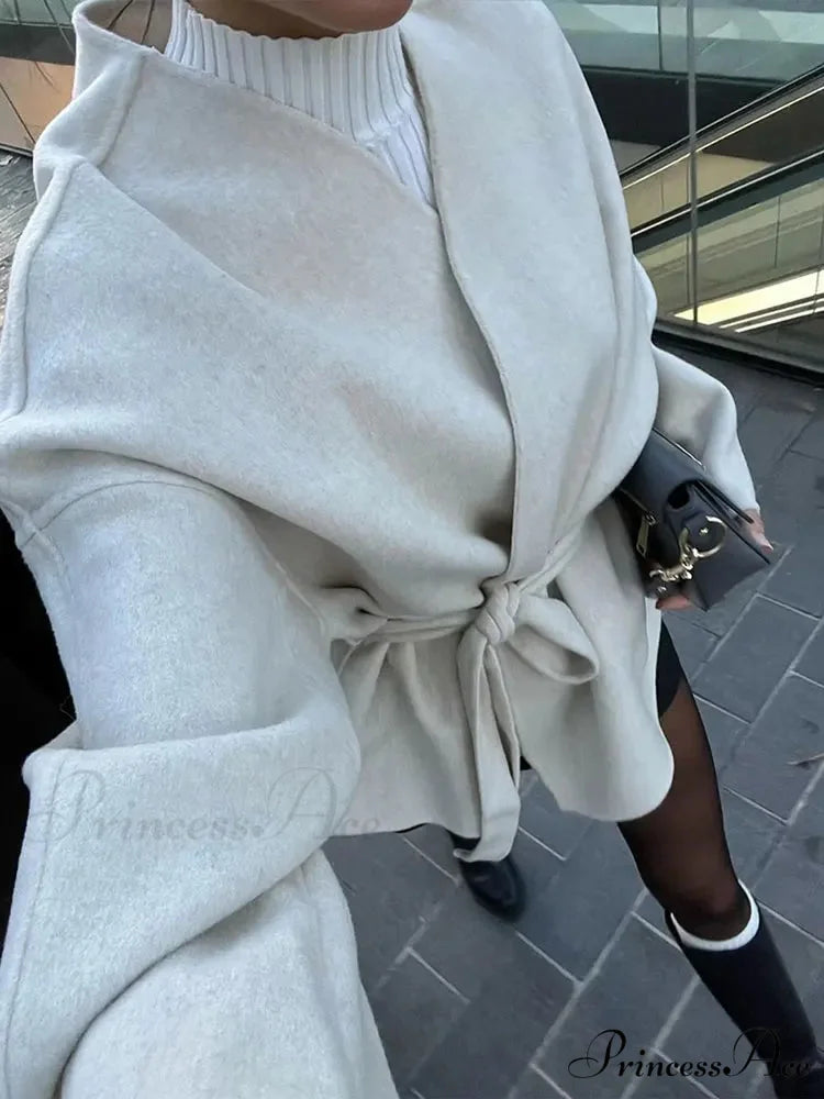 Durable Tie-up Deep V-neck Sweater Jacket coats-241228