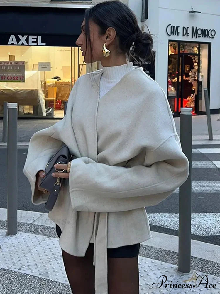 Durable V-neck Lace-up Jacket coats-241228