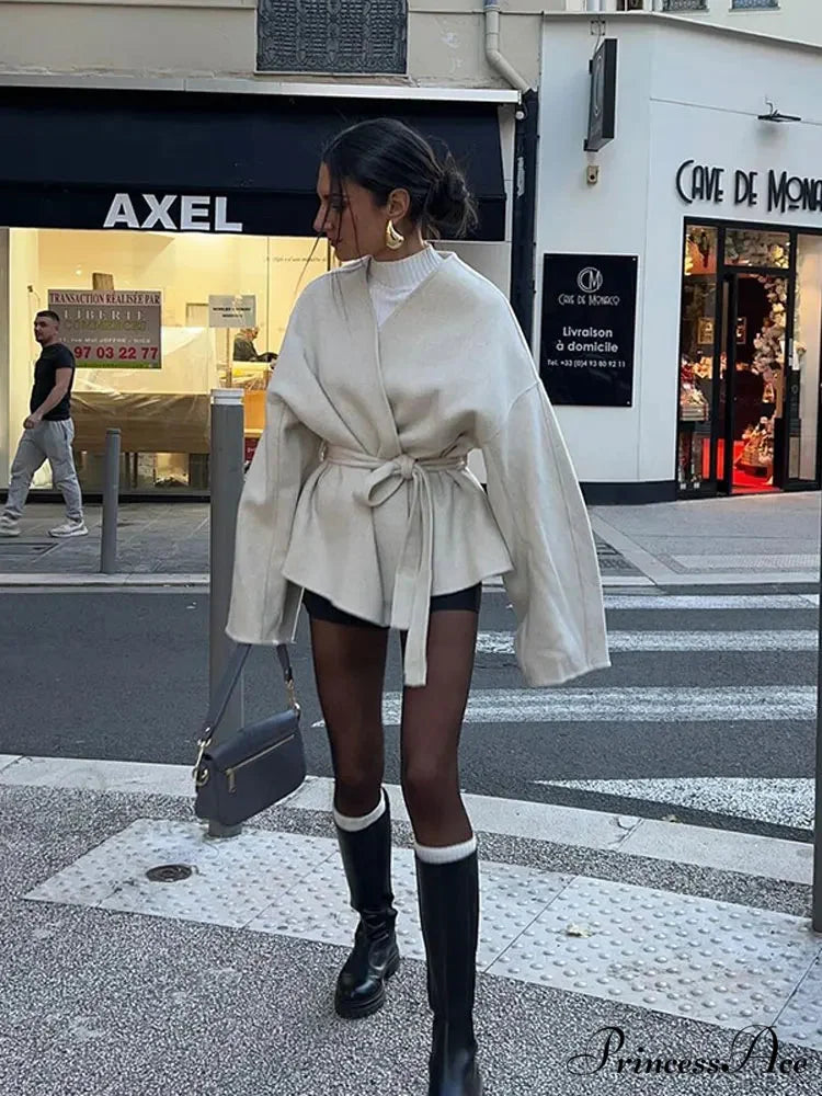 Durable V-neck Lace-up Jacket coats-241228