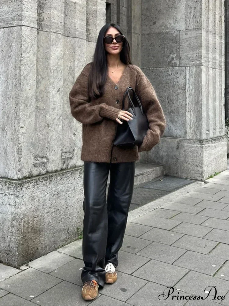 Durable V-neck Mohair Baggy Cardigan cardigans-241228