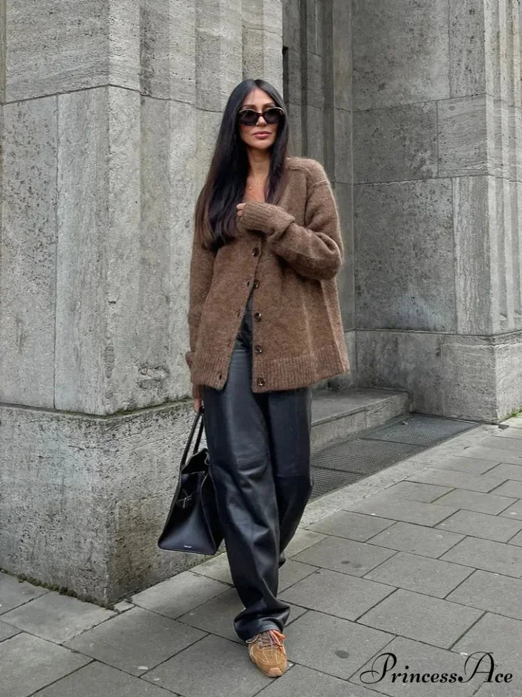 Durable V-neck Mohair Baggy Cardigan cardigans-241228