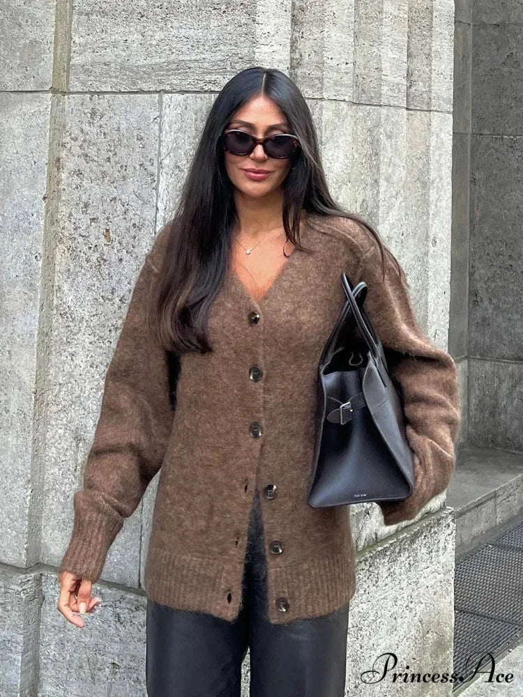 Durable V-neck Mohair Baggy Cardigan cardigans-241228