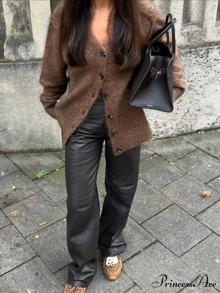 Durable V-neck Mohair Baggy Cardigan cardigans-241228