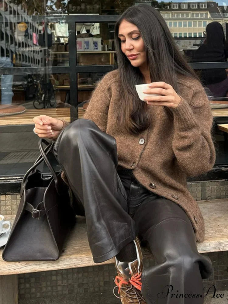 Durable V-neck Mohair Baggy Cardigan cardigans-241228