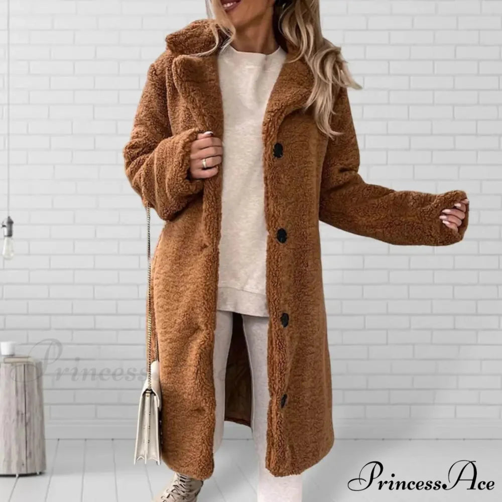 Durable Woolen Coat with Cinched Overcoat Brown / S overcoats-241228