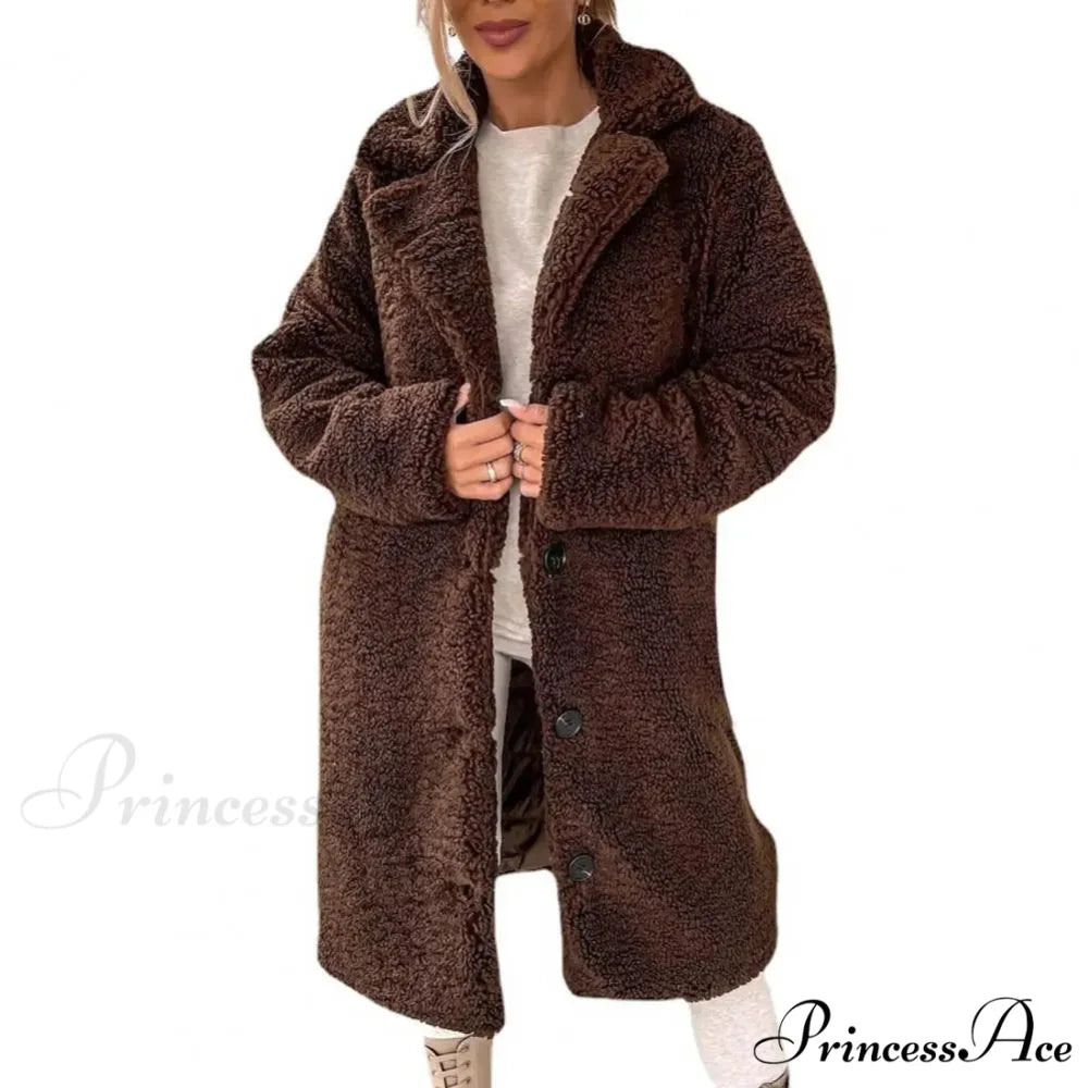 Durable Woolen Coat with Cinched Overcoat Coffee / S overcoats-241228