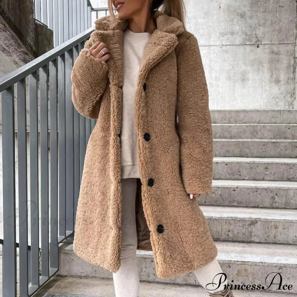 Durable Woolen Coat with Cinched Overcoat Khaki / S overcoats-241228