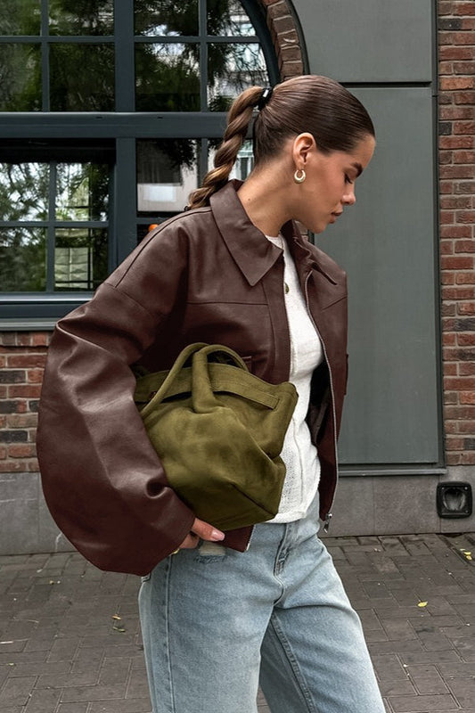 Vintage Brown PU Leather Jacket