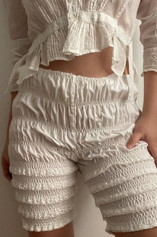 Ruffle Textured Elastic Waist Shorts