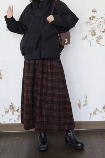 Burgundy Plaid A-Line Christmas Skirt