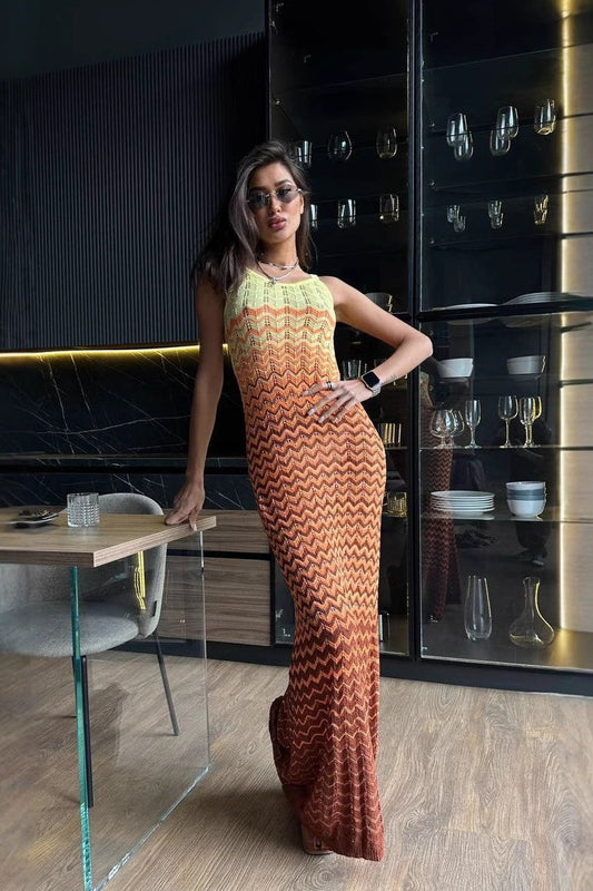 Spaghetti Strap Color Block Maxi Dress