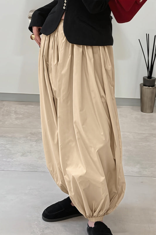Elastic Waist Gathered Hem Balloon Pants