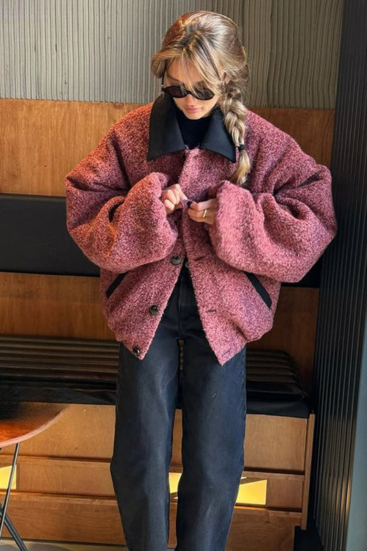 Vintage Color Block Lapel Jacket Coat