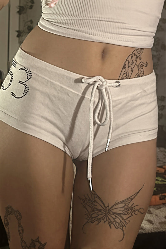 Rhinestone Number Drawstring Shorts