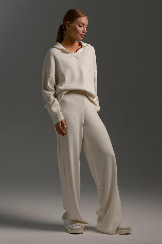 Polo Collar Knit Casual Two Piece Set