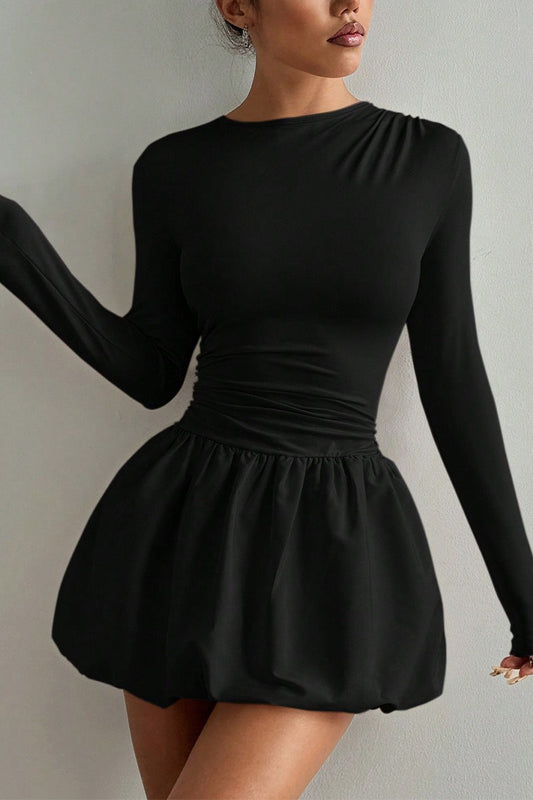 Fitted Stretchy Elegant Long Sleeve Tiered Mini Dress