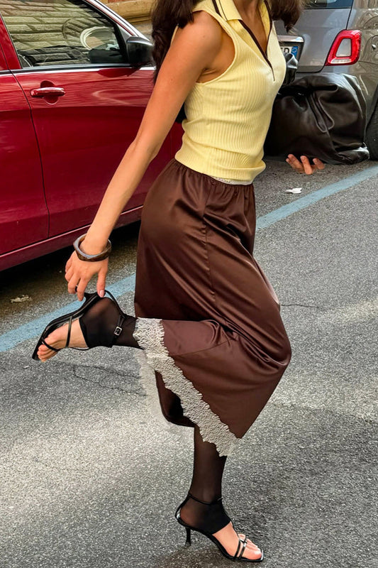 Lace Trim A-Line Maxi Skirt