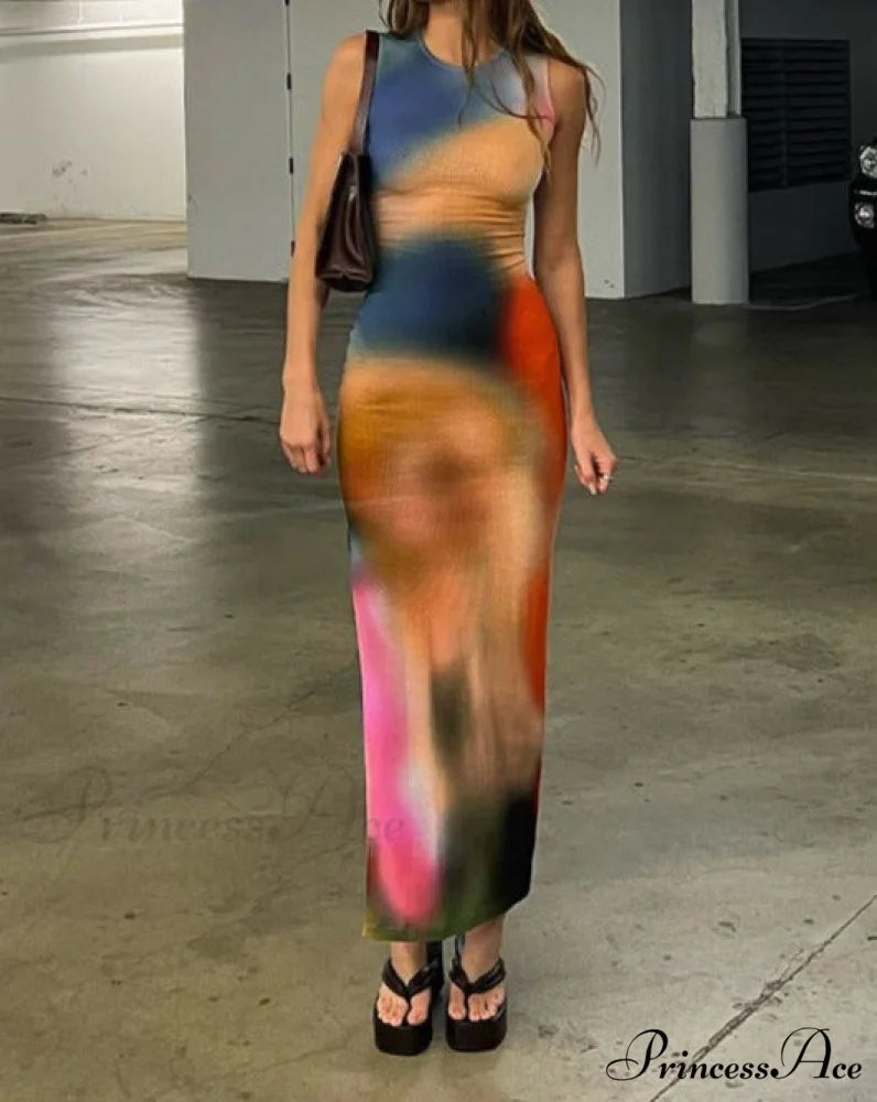 Earthen Gradient Stylish Maxi Slit Dress