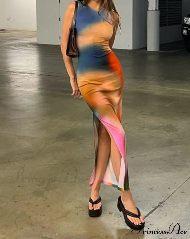 Earthen Gradient Stylish Maxi Slit Dress