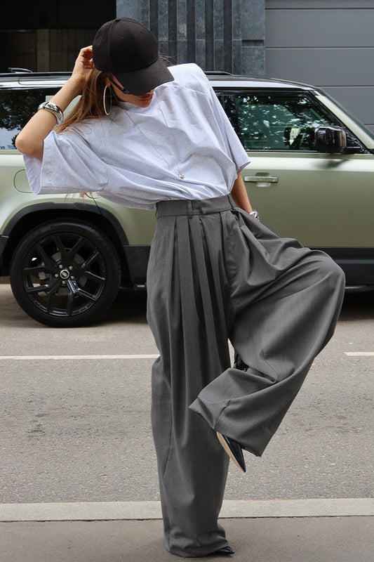 Vintage Pleated Wide-Leg Pants